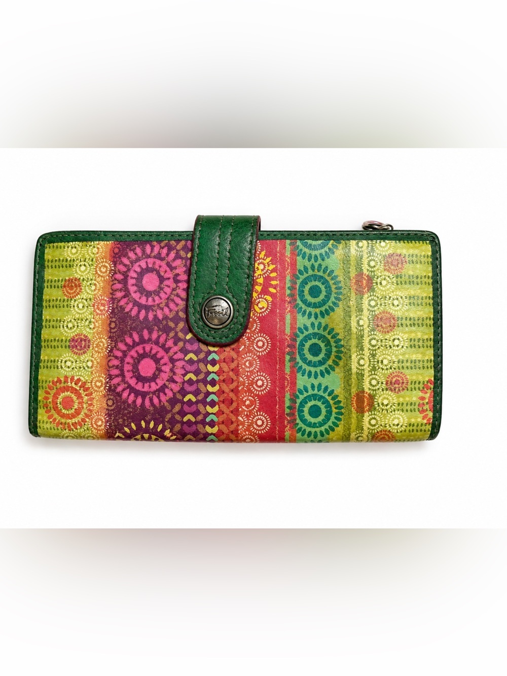 Fossil Multicolor Patterned Leather Continental Wallet - Green Trim